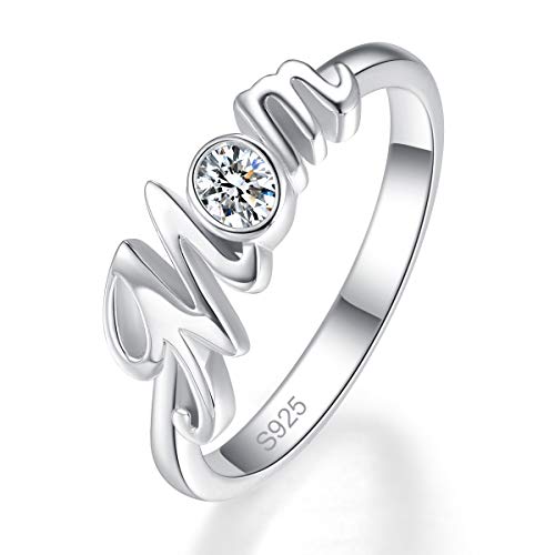 BONLAVIE Damenring Oval geschnittene Lünette Einstellung Weiß Zirkonia CZ 925 Sterling Silber Geschenk für Mutter von Kind Ehemann Größe52(16.6) von BONLAVIE