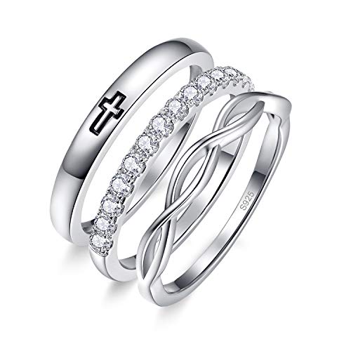 BONLAVIE Frauen 3PCS 925 Sterling Silber Stacking Hochzeit Bands Ringe Frauen CZ Criss Cross Ring Verlobungsring Set Größe 59(18.8) von BONLAVIE