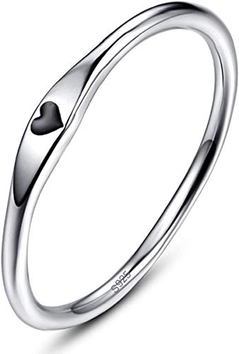 BONLAVIE 925 Sterling Silber einfache Carve Herz Hochzeit Band stapelbar Versprechen Ring für Sie (61 (19.4), A-Silber-Schwarz) von BONLAVIE