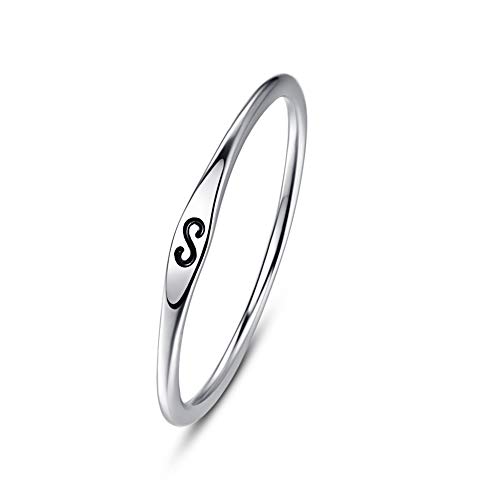 BONLAVIE Girls Lettering Stapelbare dünne Ringe Einfach 925 Sterling Silber Jubiläum Hochzeitsversprechen Band Unisex Größe52(16.6) von BONLAVIE