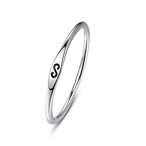 BONLAVIE Girls Lettering Stapelbare dünne Ringe Einfach 925 Sterling Silber Jubiläum Hochzeitsversprechen Band Unisex Größe62(19.7) von BONLAVIE