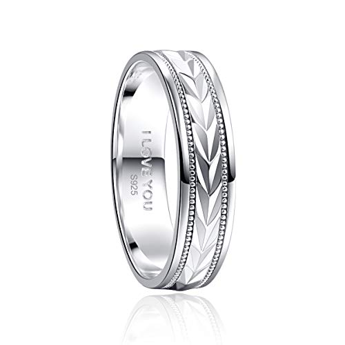 BONLAVIE 6MM Herren-Ehering Diamantschliff gemustert Comfort Fit anlaufgeschützt reines Silber Ring von BONLAVIE