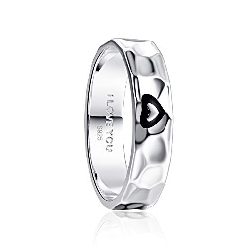BONLAVIE Herren Jahrestag Ringe 925 Sterling Silber mit unregelmäßigen Gesicht gehämmert Finish I LOVE YOU Komfort Fit Größe von BONLAVIE