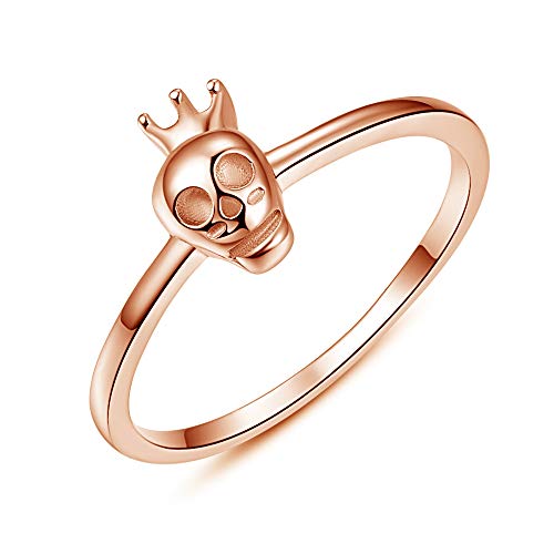 BONLAVIE Hochglanz Silber Totenkopf Ring Massiv Niedlich Rose Gold Überzogen Ring für Frauen Größe 60 (19.1) von BONLAVIE