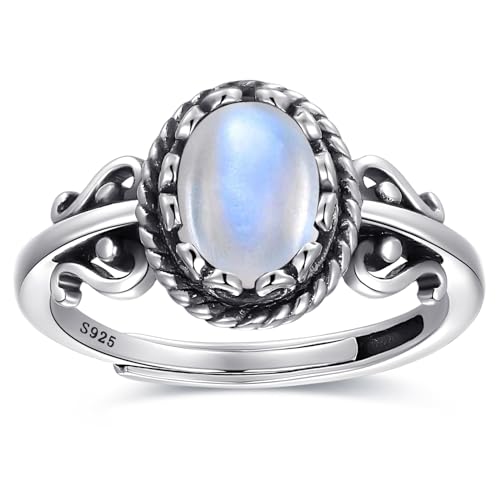 BONLAVIE Mondstein Ring Verstellbare Vintage Offener Ringe für Frauen Oval Mondstein Damen Ring Schmuck BONLAVIE Mondstein Ring Verstellbare Vintage Offener Ringe für Frauen Oval Mondstein Damen Ring Schmuck von BONLAVIE