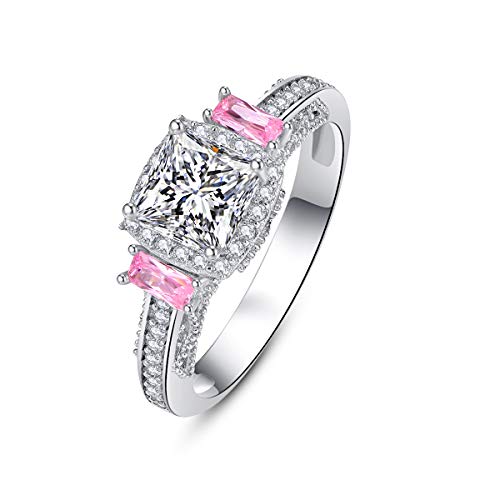 BONLAVIE Princess Cut Zirkonia Pink Topaz 18 Karat Weißgold plattiert Ewigkeit Ehering Pure 925 Sterling Silber Band BONLAVIE Princess Cut Zirkonia Pink Topaz 18 Karat Weißgold plattiert Ewigkeit Ehering Pure 925 Sterling Silber Band von BONLAVIE