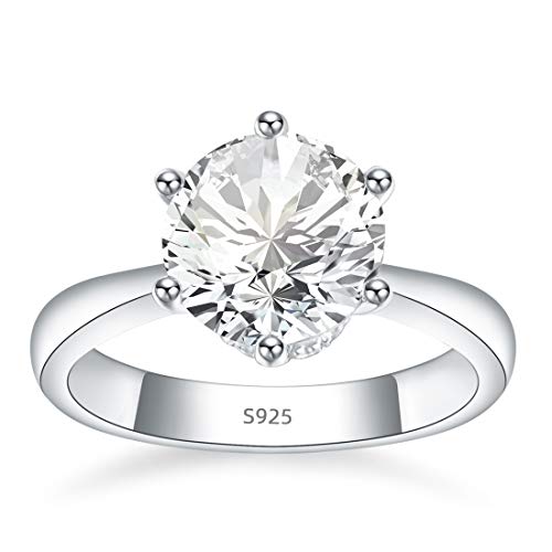 BONLAVIE Runder Brillant Cubic Zirkonia Ehering Solitär Verlobungsring für Frauen 925 Sterling Silber Größe 54.4(17.3) von BONLAVIE