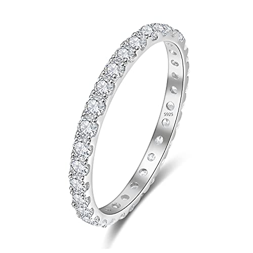 BONLAVIE Runder Brilliant 5A Zirkonia Silber Ehering 925 Sterling Silber Jubiläumsversprechen Ring für Frauen Größe 57 von BONLAVIE