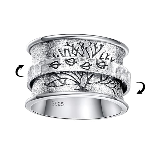 BONLAVIE Spinner Ring Damen, Lebensbaum Ring 925er Sterlingsilber, Breiter Band Ring, Anxiety Ring Silber 925, Silberring 925 Damen, Vintage Ring Damen, Ringe Frauen von BONLAVIE