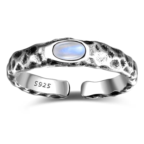 BONLAVIE Statement Ring Silber 925 Damen Mondstein Ring, Verstellbare Vintage Offener Dünner Gehämmerter Silberring für Frauen BONLAVIE Statement Ring Silber 925 Damen Mondstein Ring, Verstellbare Vintage Offener Dünner Gehämmerter Silberring für Frauen von BONLAVIE