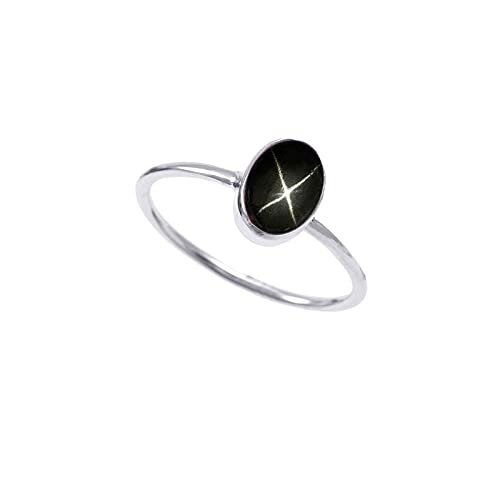 925 Sterling Silber Ring | AAA Qualität Natur Schwarzer Stern Cabochon Oval Edelstein Ring Für Frauen | Schwarzer Stern ring, Verlobungs ring, Birthstone Ring, Astrologischer Ring | Ringgröße17.25 von BONLISONS