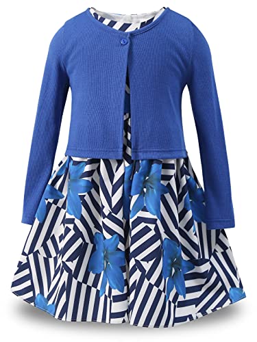 BONNY BILLY Bekleidungssets für Mädchen 2tlg Langarm Strickjacke + Ärmellos Blumenmuster Kleid 3-4 Jahre/98-104 Blumen Set von BONNY BILLY