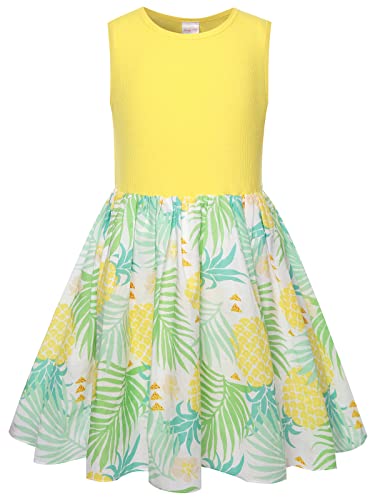 BONNY BILLY Mädchen Kleider Ärmellos Ananas Kinder Freizeitkleid Strandkleid Sommerkleid 8-9 Jahre/128-134 Gelb von BONNY BILLY