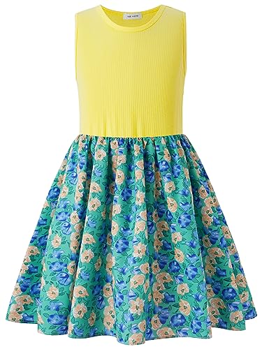 BONNY BILLY Mädchen Kleider Ärmellos Blumen Kinder Freizeitkleid Strandkleid Sommerkleid 10-11 Jahre/140-146 Grün-2 von BONNY BILLY