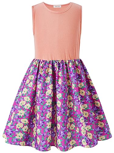 BONNY BILLY Mädchen Kleider Ärmellos Blumen Kinder Freizeitkleid Strandkleid Sommerkleid 10-11 Jahre/140-146 Lila-2 von BONNY BILLY