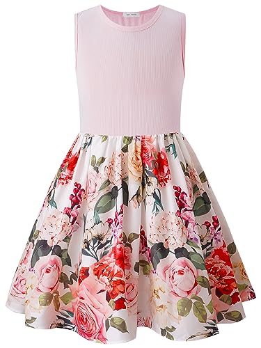 BONNY BILLY Mädchen Kleider Ärmellos Blumen Kinder Freizeitkleid Strandkleid Sommerkleid 4-5 Jahre/104-110 Blumen-1 von BONNY BILLY