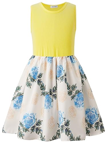 BONNY BILLY Mädchen Kleider Ärmellos Blumen Kinder Freizeitkleid Strandkleid Sommerkleid 5-6 Jahre/110-116 Blau Blumen von BONNY BILLY