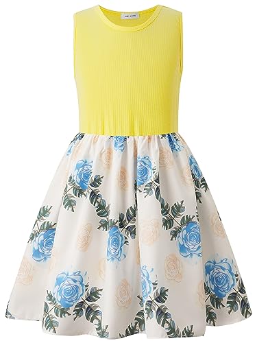 BONNY BILLY Mädchen Kleider Ärmellos Blumen Kinder Freizeitkleid Strandkleid Sommerkleid 8-9 Jahre/128-134 Blau Blumen von BONNY BILLY