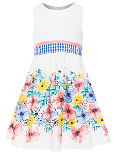 BONNY BILLY Mädchen Kleider Ärmellos Blumenmuster Baumwolle A-Linie Sommerkleid Kinderkleid 10-11 Jahre/140-146 Weiss von BONNY BILLY