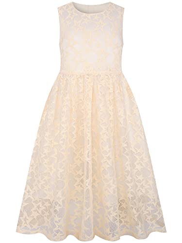 BONNY BILLY Mädchen Kleider Ärmellos Festlich Hochzeit Lang Sterne Spitzenkleid Blumenmädchen Kleid 4-5 Jahre/104-110 Beige von BONNY BILLY