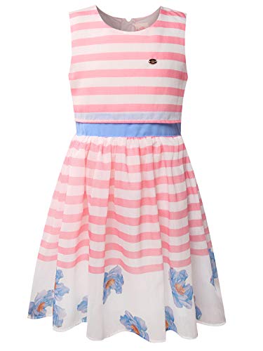 BONNY BILLY Mädchen Kleider Ärmellos Gestreiftes Blumen A-Linie Sommerkleid Kinderkleidung 3-4 Jahre/98-104 Rosa von BONNY BILLY