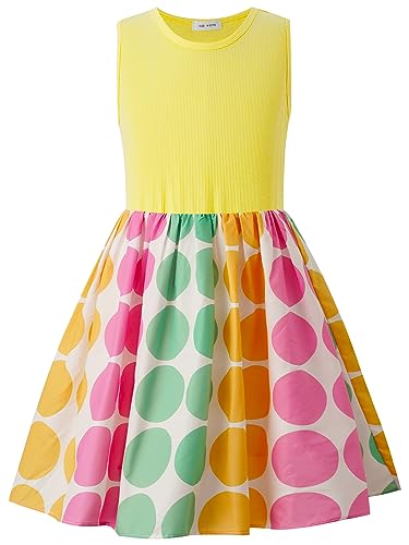 BONNY BILLY Mädchen Kleider Ärmellos Punkte Kinder Freizeitkleid Strandkleid Sommerkleid 10-11 Jahre/140-146 Mehrfarbig von BONNY BILLY