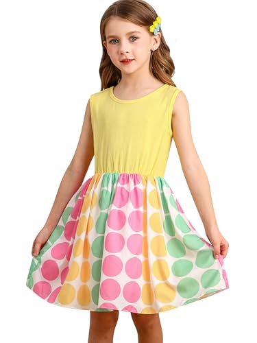BONNY BILLY Mädchen Kleider Ärmellos Punkte Kinder Freizeitkleid Strandkleid Sommerkleid 8-9 Jahre/128-134 Mehrfarbig von BONNY BILLY