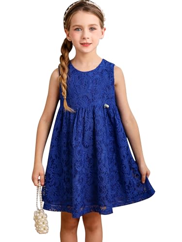 BONNY BILLY Mädchen Kleider Ärmellos Spitze Festlich Hochzeit Frühling Sommer Kinder Kleid 10-11 Jahre/140-146 Blau von BONNY BILLY