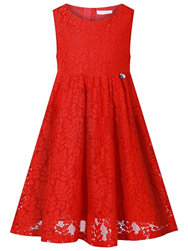 BONNY BILLY Mädchen Kleider Ärmellos Spitze Festlich Hochzeit Frühling Sommer Kinder Kleid 10-11 Jahre/140-146 Rot von BONNY BILLY