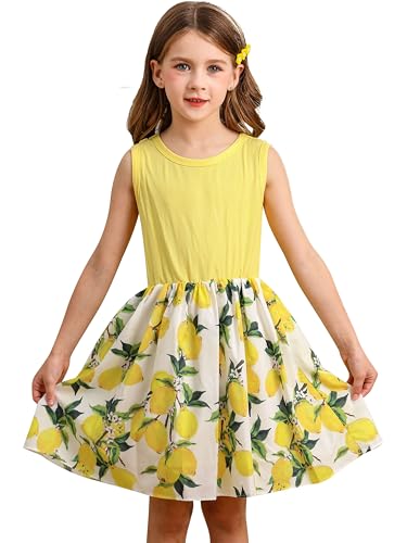 BONNY BILLY Mädchen Kleider Ärmellos Zitrone Kinder Freizeitkleid Strandkleid Sommerkleid 10-11 Jahre/140-146 Gelb-1 von BONNY BILLY