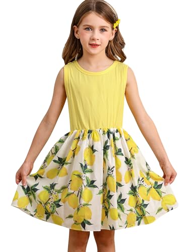 BONNY BILLY Mädchen Kleider Ärmellos Zitrone Kinder Freizeitkleid Strandkleid Sommerkleid 4-5 Jahre/104-110 Gelb-1 von BONNY BILLY