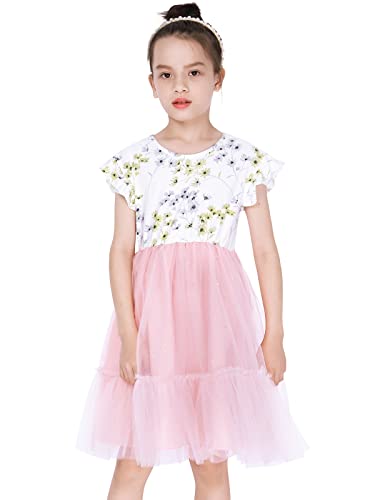 BONNY BILLY Mädchen Kleider Blumen Jersey Glitzer Tüllrock Kinderkleid Sommerkleid mit Rüschen 3-4 Jahre/98-104 Rosa von BONNY BILLY