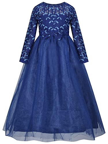 BONNY BILLY Mädchen Kleider Festlich Hochzeit Prinzessin Tüll Langarm Ballkleid Abendkleid 7-8 Jahre/122-128 Blau von BONNY BILLY