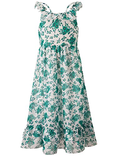 BONNY BILLY Mädchen Kleider Blumen Boho Sommerkleid Strandkleid Chiffonkleid Maxikleid mit Rüschen 10-11 Jahre/140-146 Grün-2 von BONNY BILLY