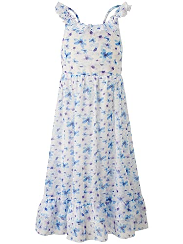 BONNY BILLY Mädchen Kleider Blumen Boho Sommerkleid Strandkleid Chiffonkleid Maxikleid mit Rüschen 5-6 Jahre/110-116 Lila-2 von BONNY BILLY