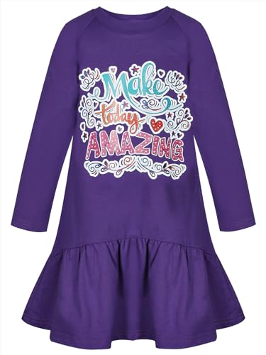 BONNY BILLY Mädchen Kleider Langarm Baumwolle Herbst Winter Kinderkleid Freizeitkleid mit Rüschen 10-11 Jahre/140-146 Lila von BONNY BILLY