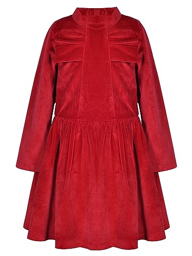 BONNY BILLY Mädchen Kleider Langarm Festlich Weihnachten Party Samtkleid Winterkleid mit Schleife 10-11 Jahre/140-146 Rot von BONNY BILLY