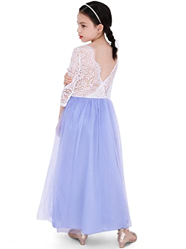 BONNY BILLY Mädchen Kleider Langarm Rückenfrei Spitze Tüll Festlich Hochzeit Ballkleid Abendkleid Blumenmädchen Kleid 3 Jahre/98 Blau von BONNY BILLY