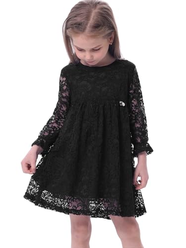 BONNY BILLY Mädchen Kleider Langarm Spitze Festlich Hochzeit Herbst Winter Kinder Kleid 10-11 Jahre/140-146 Schwarz von BONNY BILLY