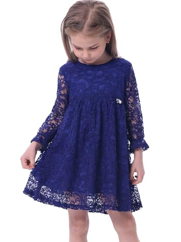 BONNY BILLY Mädchen Kleider Langarm Spitze Festlich Hochzeit Herbst Winter Kinder Kleid 5-6 Jahre/110-116 Blau von BONNY BILLY