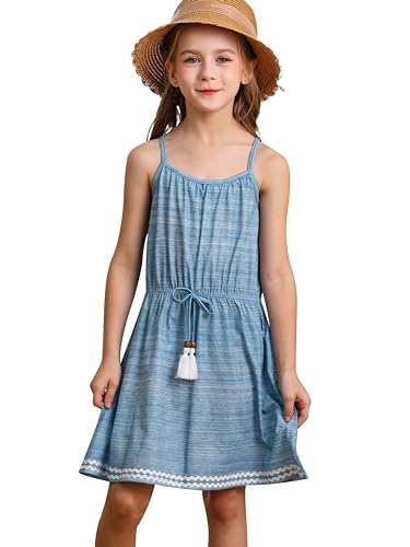 BONNY BILLY Mädchen Kleider Kinder Freizeit Sommerkleid Strandkleid Trägerkleid 10-11 Jahre/140-146 Blau von BONNY BILLY