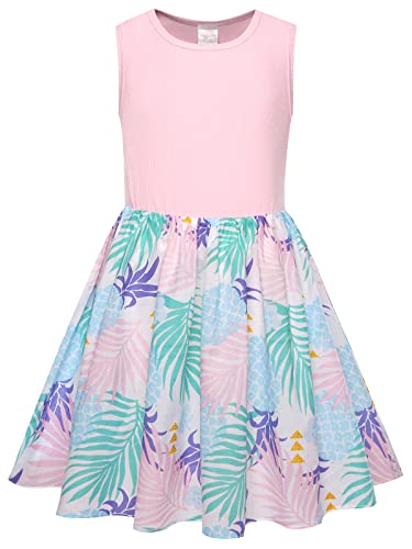 BONNY BILLY Mädchen Kleider Ärmellos Ananas Kinder Freizeitkleid Strandkleid Sommerkleid 10-11 Jahre/140-146 Rosa von BONNY BILLY