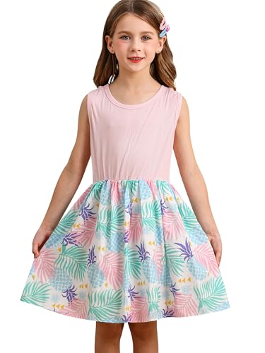 BONNY BILLY Mädchen Kleider Ärmellos Ananas Kinder Freizeitkleid Strandkleid Sommerkleid 7-8 Jahre/122-128 Rosa von BONNY BILLY