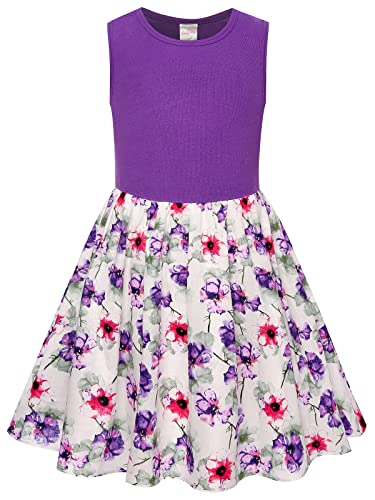 BONNY BILLY Mädchen Kleider Ärmellos Blumen Kinder Freizeitkleid Strandkleid Sommerkleid 7-8 Jahre/122-128 Lila von BONNY BILLY