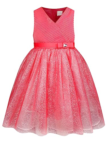 BONNY BILLY Mädchen Kleider V-Ausschnitt Glitzer Tüll Hochzeit Festlich Elegant Abendkleid Ballkleid 10-11 Jahre/140-146 Rot von BONNY BILLY