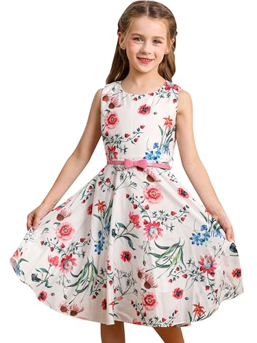 BONNY BILLY Mädchen Kleider Vintage Blumen Festlich Hochzeit Sommer Kinder Kleid mit Gürtel 5-6 Jahre/110-116 Blumen-2 (Ärmellos) von BONNY BILLY