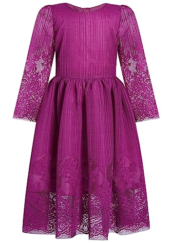 BONNY BILLY Mädchen Kleider Vintage Spitze Tüll Festlich Hochzeit Lang Langarm Weihnachtskleid Partykleid 4-5 Jahre/104-110 Lila von BONNY BILLY