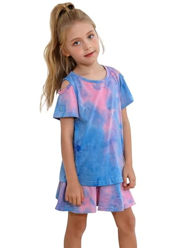 BONNY BILLY Mädchen Outfit 2 Teiler Batik T-Shirt + Mini Skater Rock 4-5 Jahre/104-110 Blau-1 von BONNY BILLY