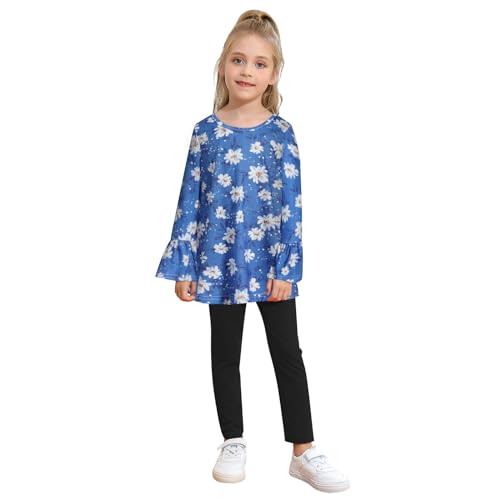 BONNY BILLY Mädchen Outfit 2 Teiler Langarm Blumen Jersey Top + Leggings Schwarz 10-11 Jahre/140-146 Blau-2 von BONNY BILLY