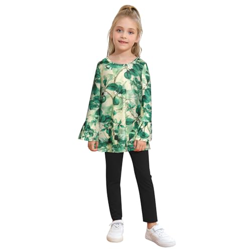 BONNY BILLY Mädchen Outfit 2 Teiler Langarm Blumen Jersey Top + Leggings Schwarz 8-9 Jahre/128-134 Grün-1 von BONNY BILLY